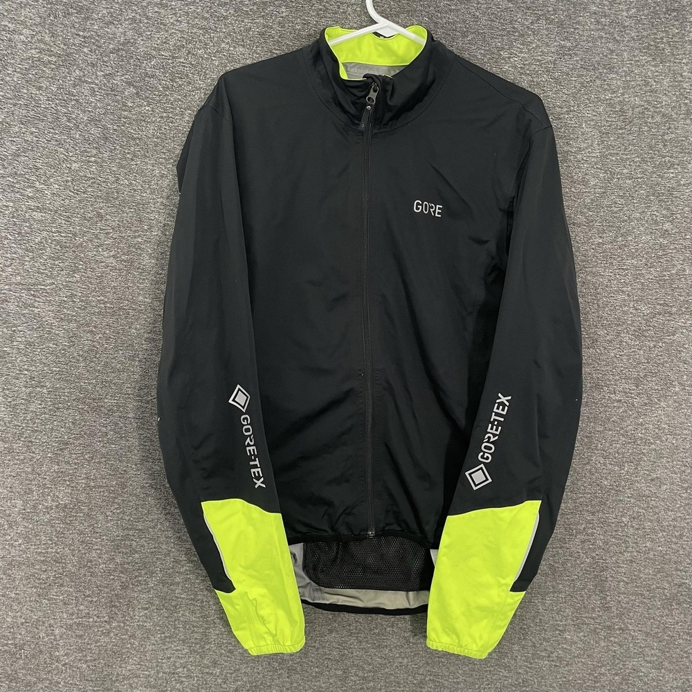 Gore Jacket Mens Medium Black Yellow‎ GORE-TEX Cycling Waterproof Windbreaker